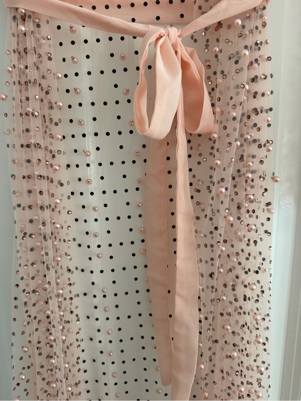 Blush Pink Mesh Pearl Rhinestone Duster Cardigan Cover-Up Size M - Picture 5 of 12